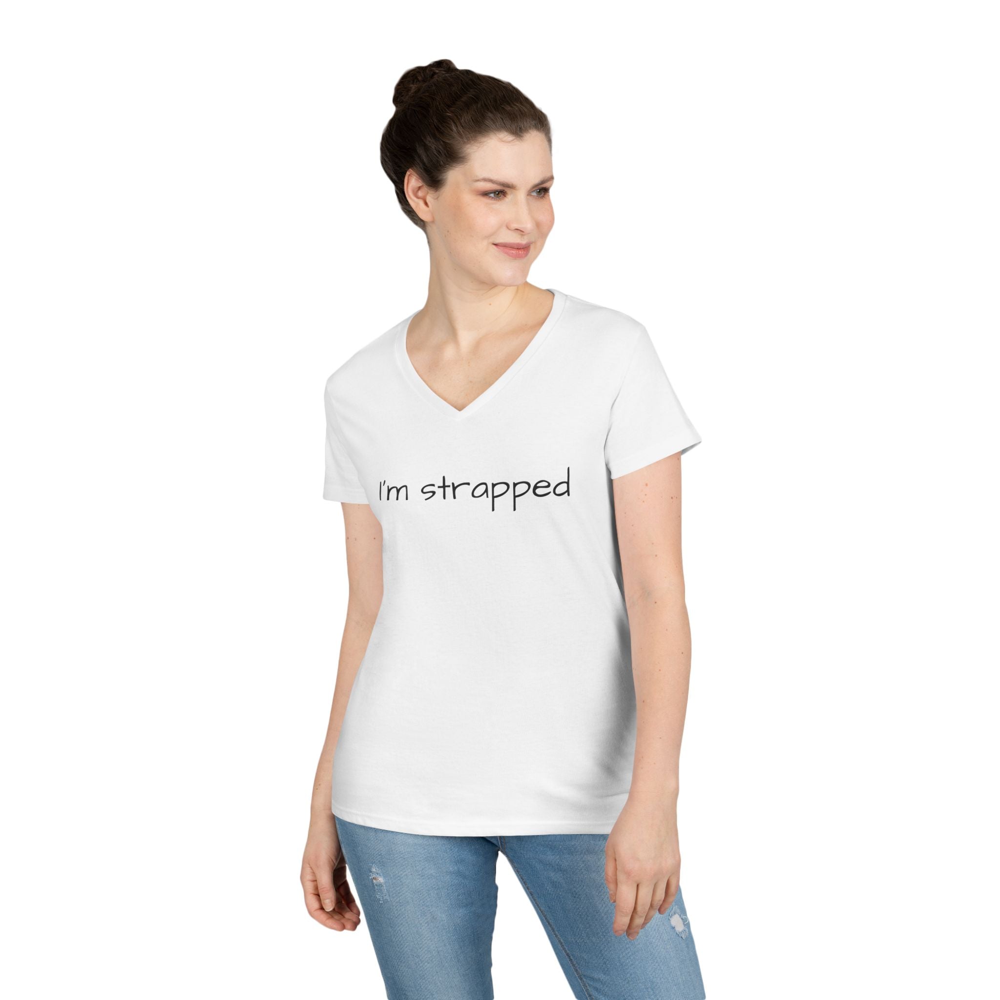 I'm Strapped V-Neck Tee — Feminine Casual Shirt
