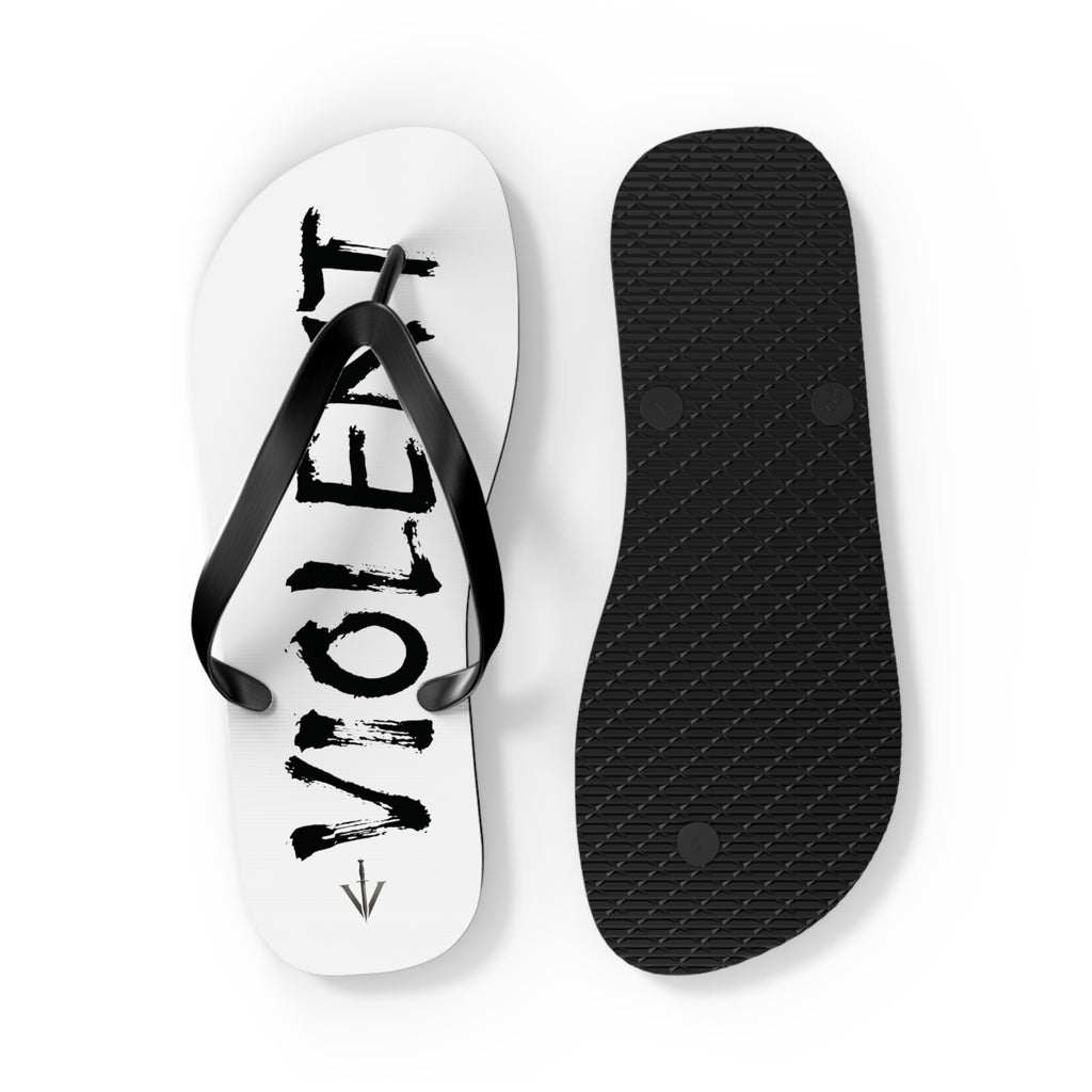 Violent Shower Shoes (Flip Flops) – Black & White 'VIOLENT' / 'APPAREL' Graphic Beach Sandals