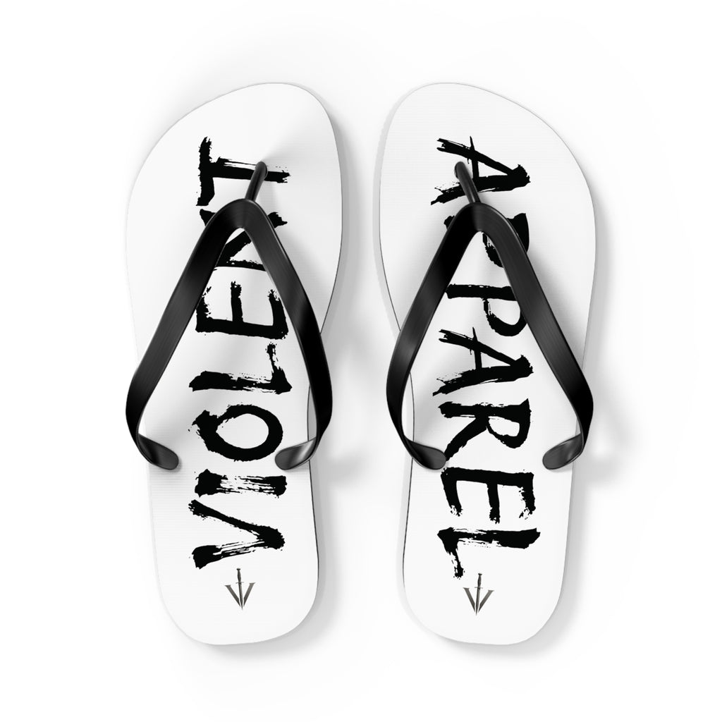 Violent Shower Shoes (Flip Flops) – Black & White 'VIOLENT' / 'APPAREL' Graphic Beach Sandals