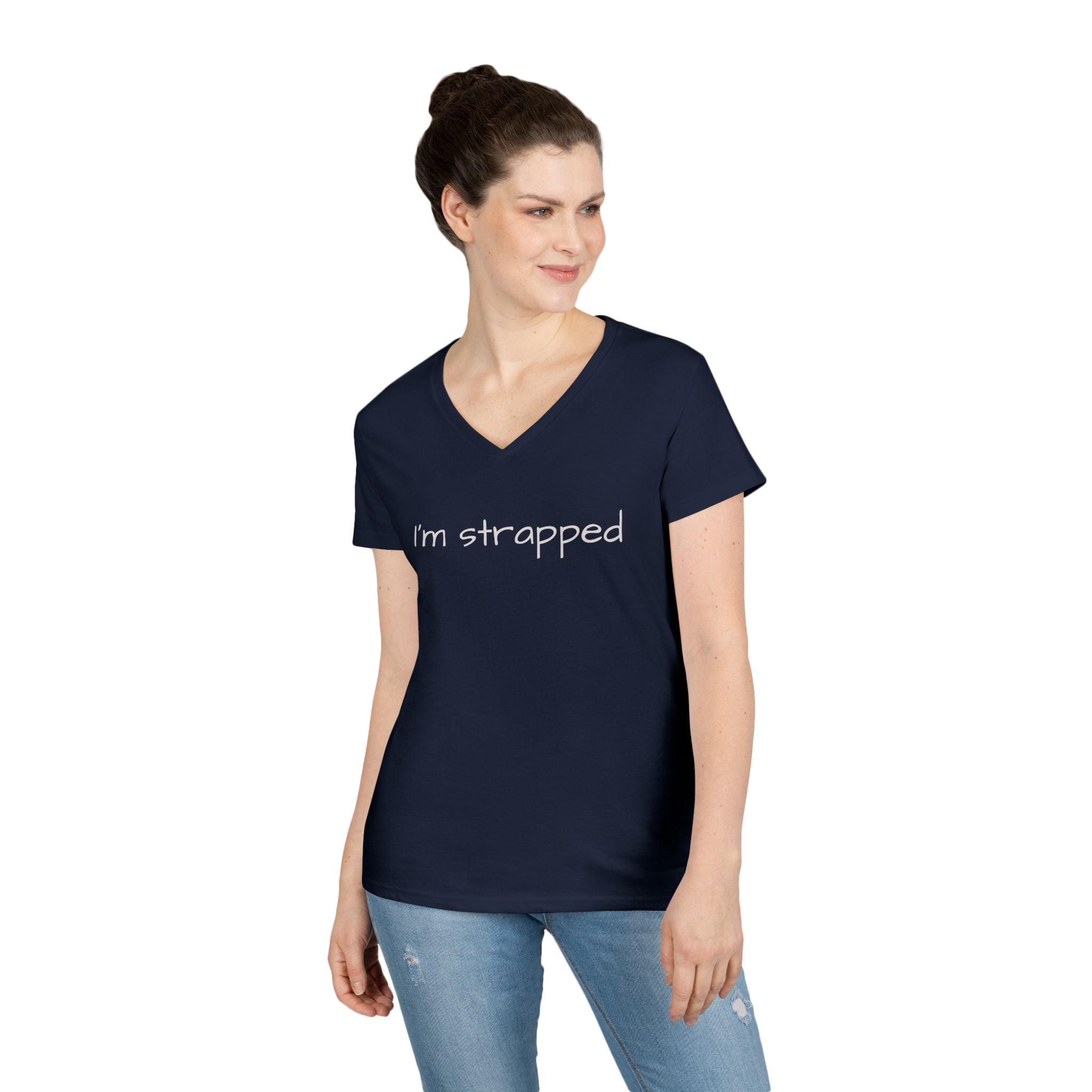 I'm Strapped V-Neck Tee — Feminine Casual Shirt