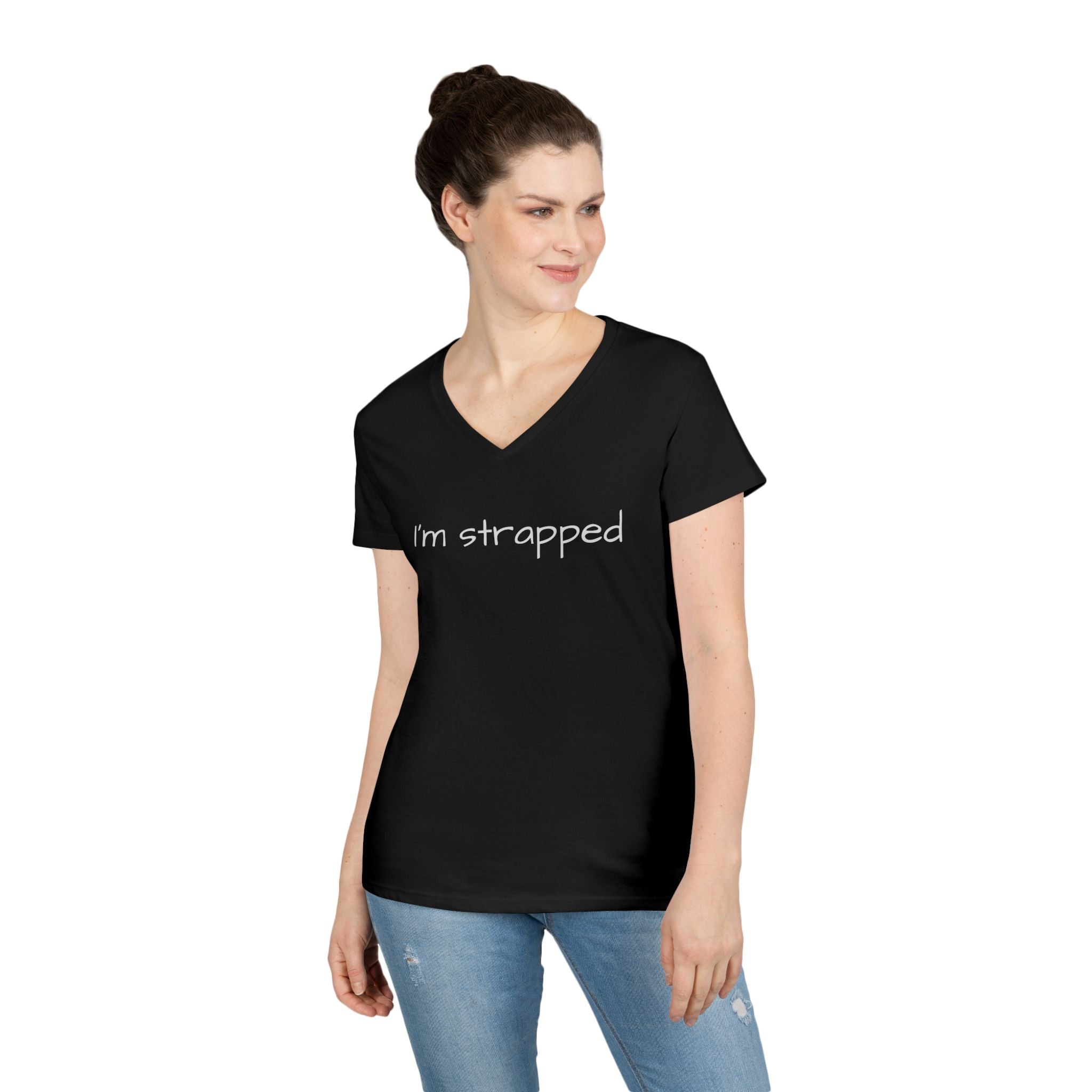 I'm Strapped V-Neck Tee — Feminine Casual Shirt