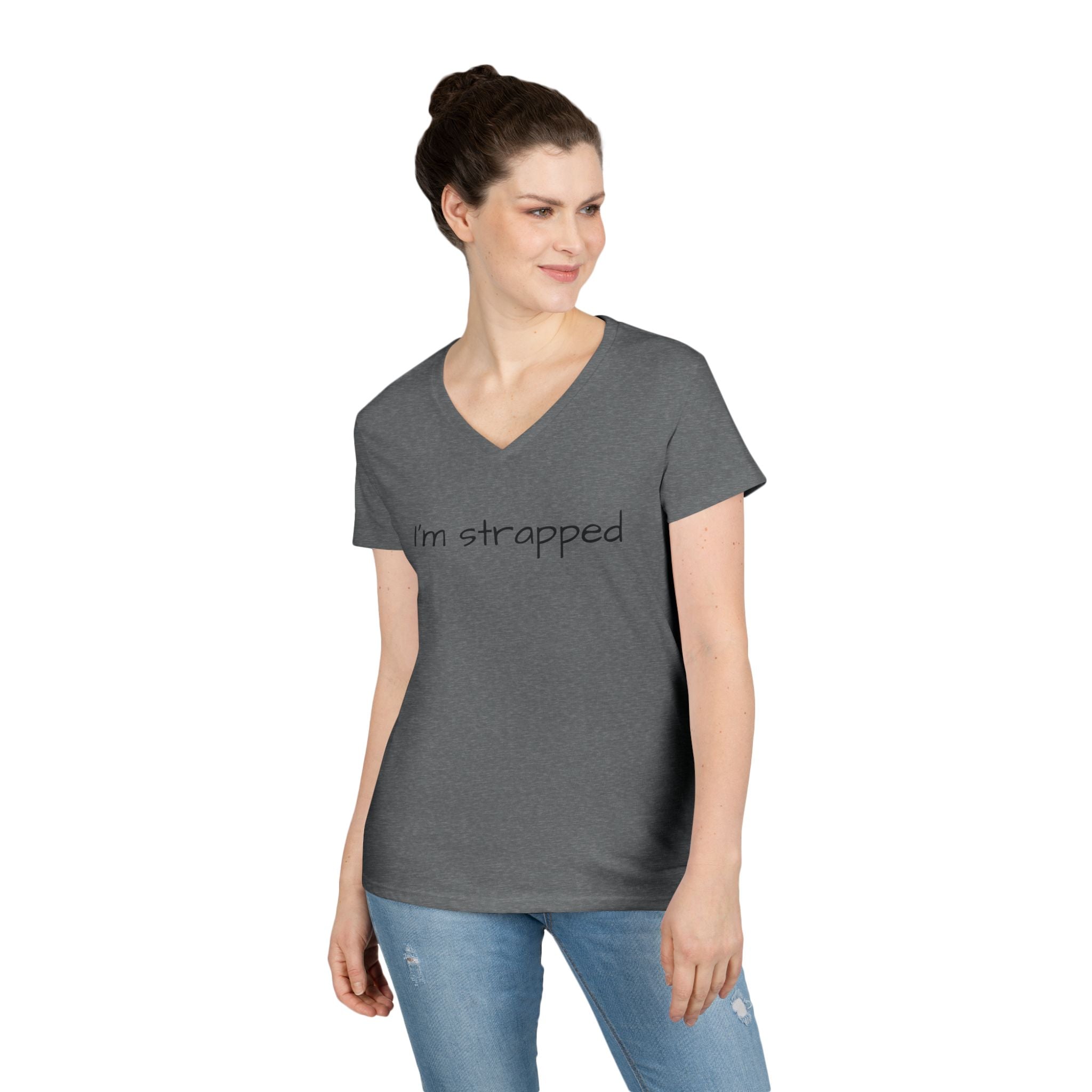 I'm Strapped V-Neck Tee — Feminine Casual Shirt