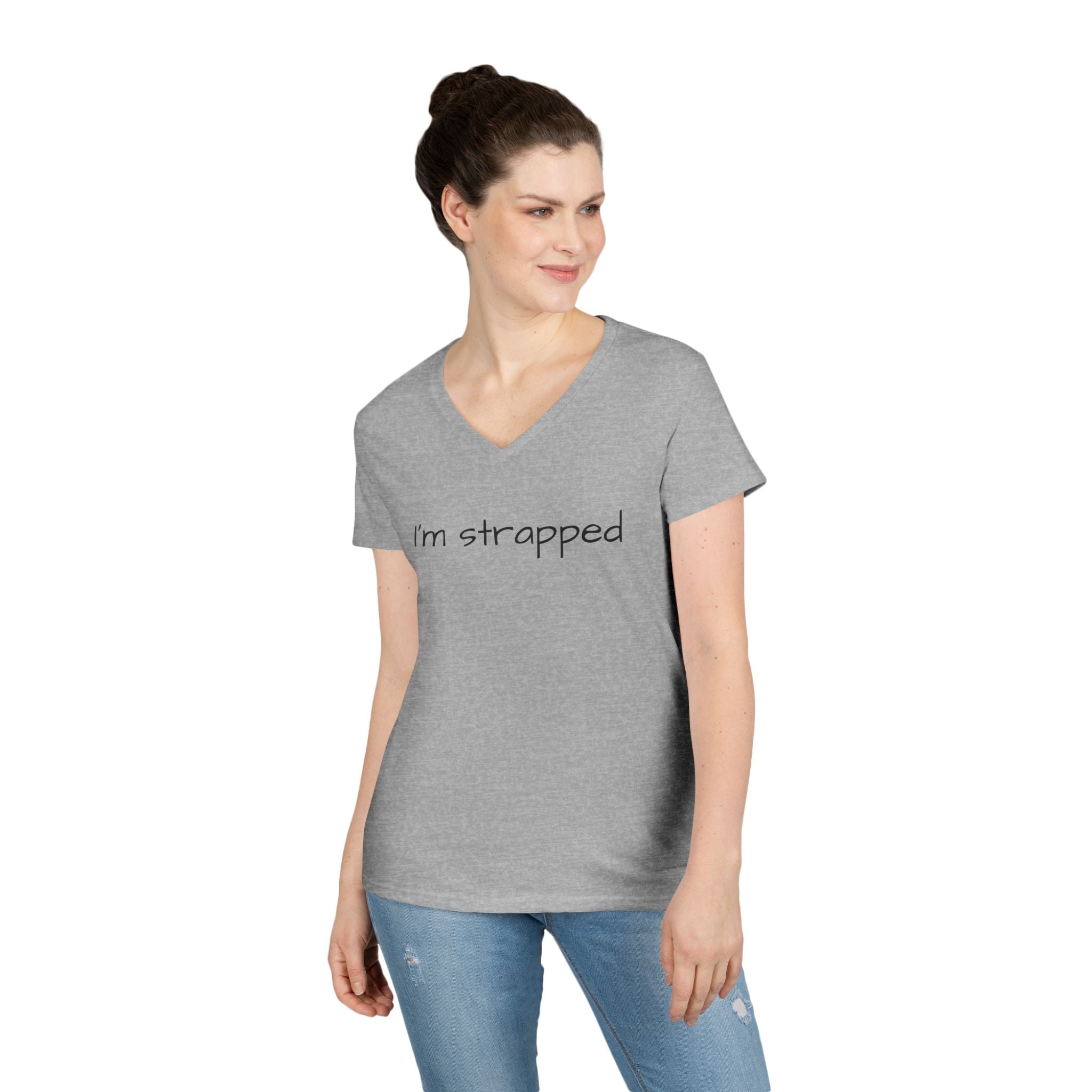 I'm Strapped V-Neck Tee — Feminine Casual Shirt