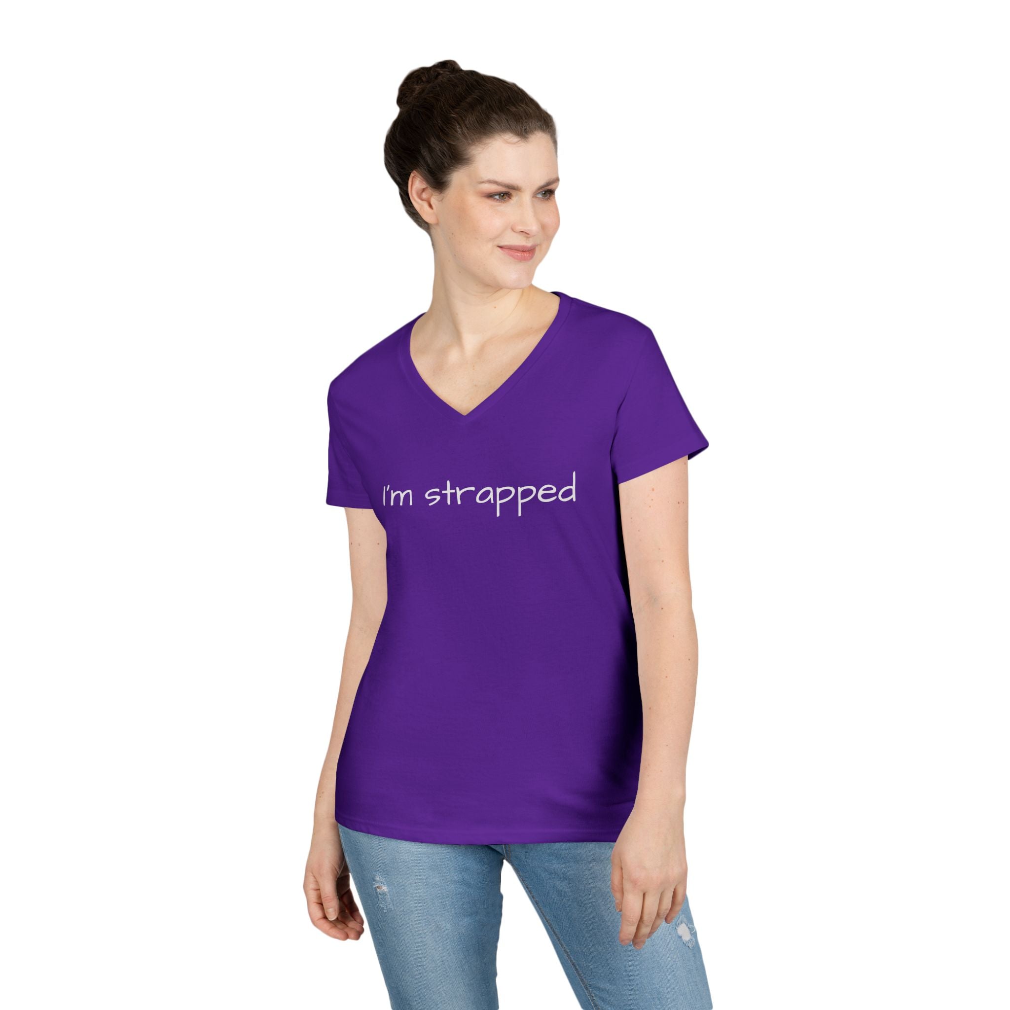 I'm Strapped V-Neck Tee — Feminine Casual Shirt